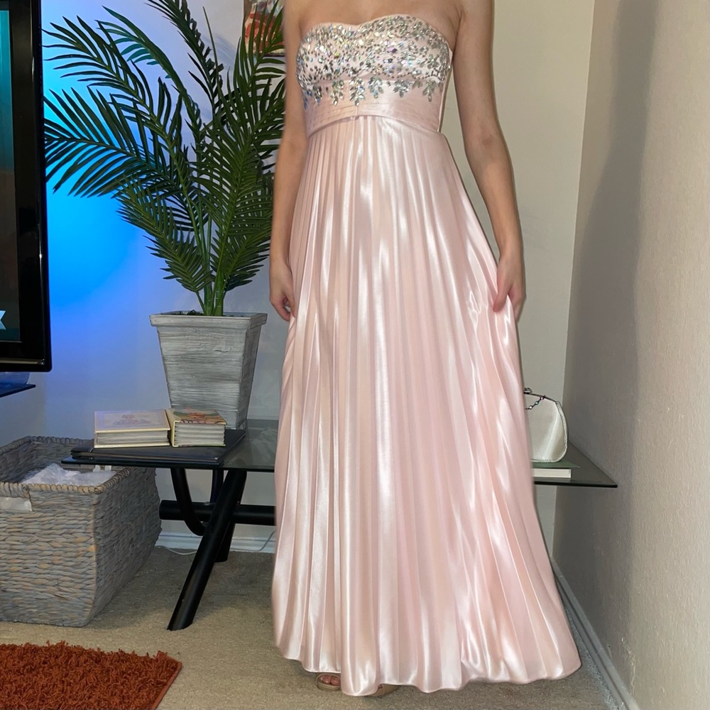 My Michelle Blush Pink Embellished Rhinestone Strapless Ball Gown/Prom Dress